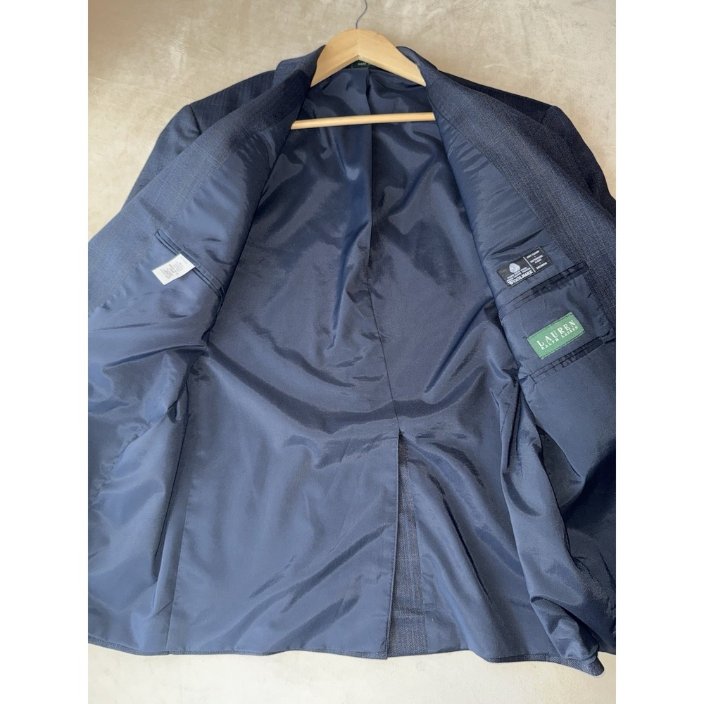 Lauren Ralph Lauren 100% Wool Herringbone Blue Blazer Size 42S - Picture 13 of 16